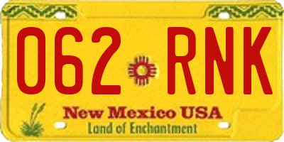 NM license plate 062RNK