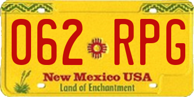NM license plate 062RPG