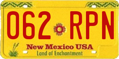 NM license plate 062RPN