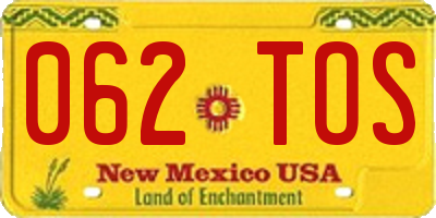 NM license plate 062TOS