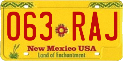 NM license plate 063RAJ