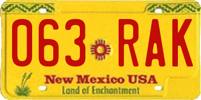 NM license plate 063RAK