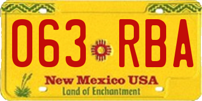NM license plate 063RBA