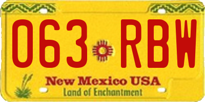 NM license plate 063RBW