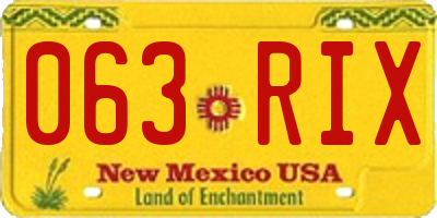 NM license plate 063RIX