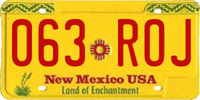 NM license plate 063ROJ