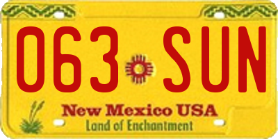 NM license plate 063SUN