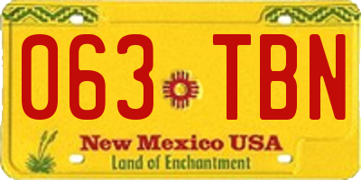 NM license plate 063TBN