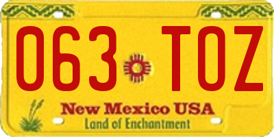 NM license plate 063TOZ