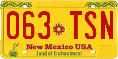 NM license plate 063TSN