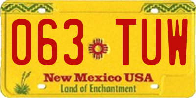 NM license plate 063TUW