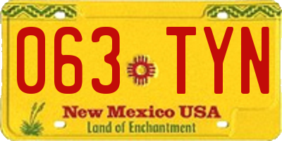 NM license plate 063TYN