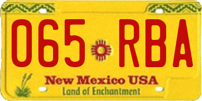 NM license plate 065RBA