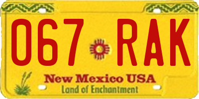 NM license plate 067RAK