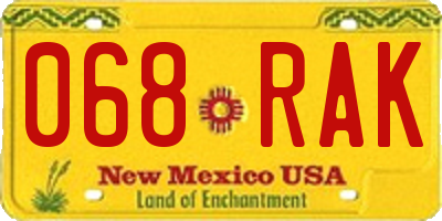 NM license plate 068RAK