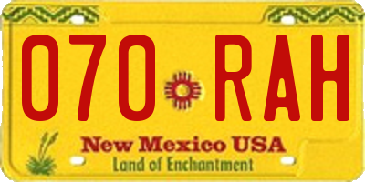 NM license plate 070RAH