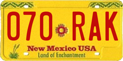 NM license plate 070RAK