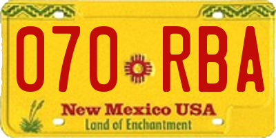NM license plate 070RBA