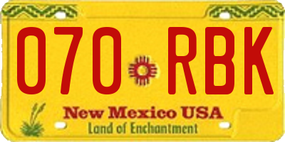 NM license plate 070RBK