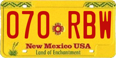 NM license plate 070RBW