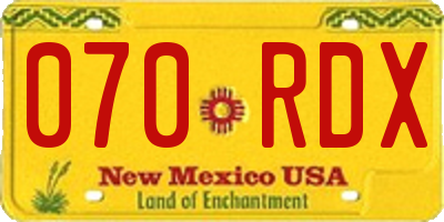 NM license plate 070RDX
