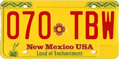 NM license plate 070TBW