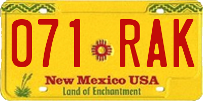 NM license plate 071RAK