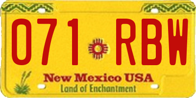NM license plate 071RBW