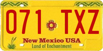 NM license plate 071TXZ