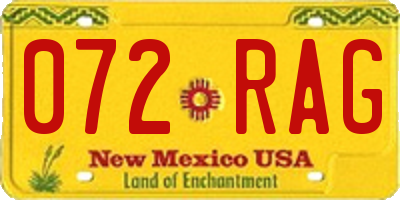 NM license plate 072RAG