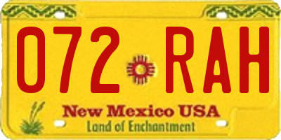 NM license plate 072RAH