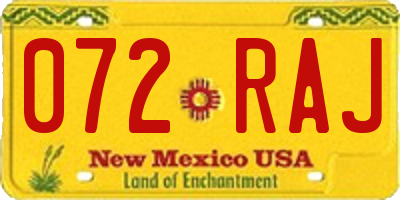 NM license plate 072RAJ