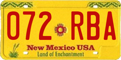 NM license plate 072RBA