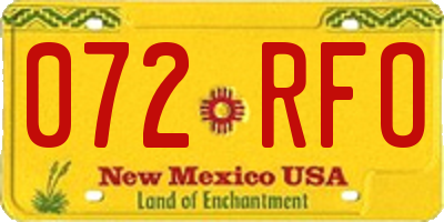 NM license plate 072RFO