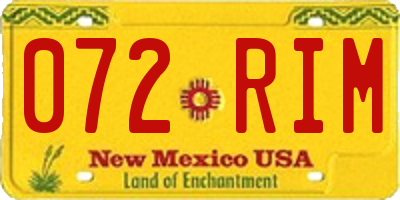 NM license plate 072RIM