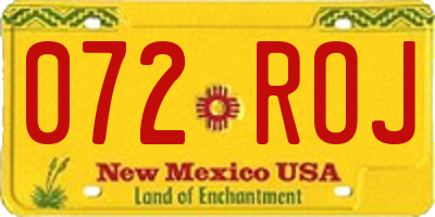 NM license plate 072ROJ