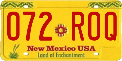 NM license plate 072ROQ