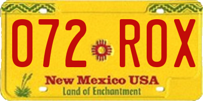 NM license plate 072ROX