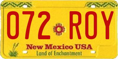 NM license plate 072ROY