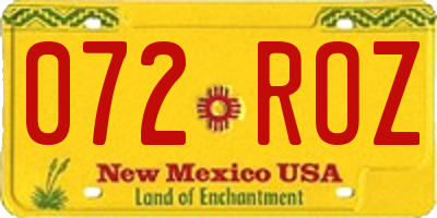 NM license plate 072ROZ