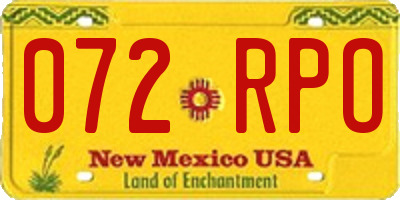NM license plate 072RPO