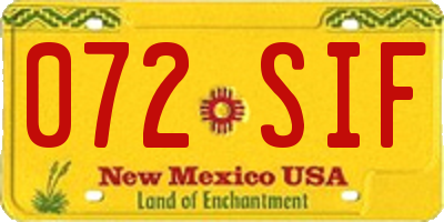 NM license plate 072SIF