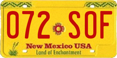 NM license plate 072SOF