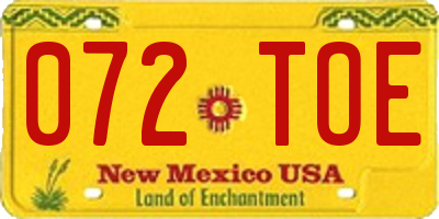 NM license plate 072TOE
