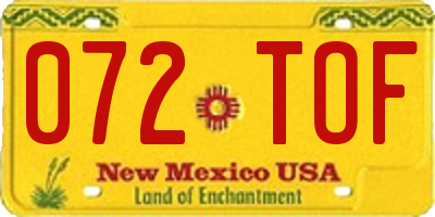 NM license plate 072TOF
