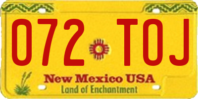NM license plate 072TOJ