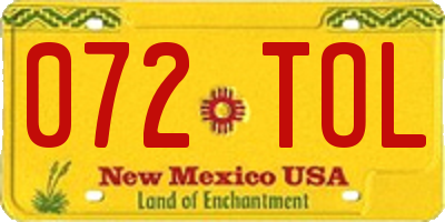 NM license plate 072TOL