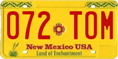 NM license plate 072TOM