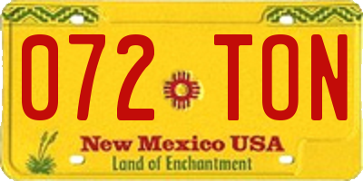 NM license plate 072TON
