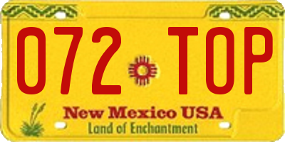 NM license plate 072TOP